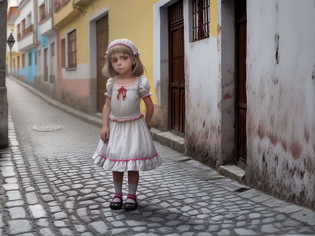  niña en colaless, en la calle de Polonia