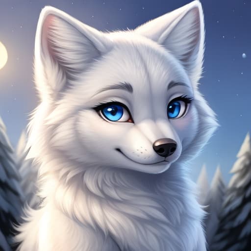  cute fluffy arctic fox girl, open eyes, digital art, masterpiece, 4k, fine details,