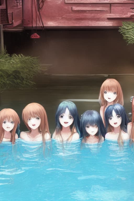  5 girls in a pool