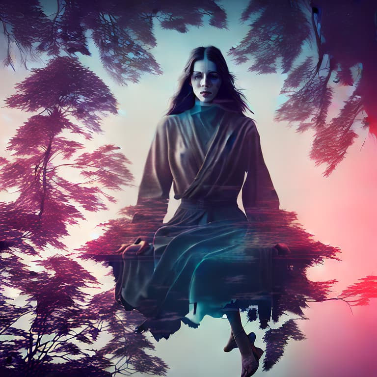 dublex style ,A sophisticated and enigmatic female Jedi master levitating Octane render, Vray, 8k, 32k, masterpiece
