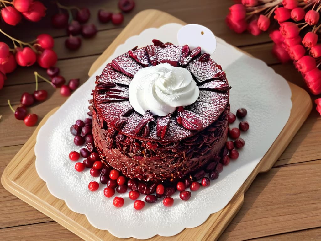  A closeup, photorealistic image of a small heap of vibrant red dried cherries glistening under soft, natural lighting. Each cherry is perfectly wrinkled, showcasing its dehydrated texture, with a few stems still attached for an authentic touch. The cherries are arranged on a rustic wooden surface, surrounded by scattered fresh cherry blossoms and a sprinkle of powdered sugar, creating a visually appealing contrast between the glossy dried fruit and delicate floral elements. hyperrealistic, full body, detailed clothing, highly detailed, cinematic lighting, stunningly beautiful, intricate, sharp focus, f/1. 8, 85mm, (centered image composition), (professionally color graded), ((bright soft diffused light)), volumetric fog, trending on instagram, trending on tumblr, HDR 4K, 8K