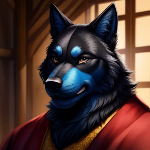  Black wolf furry daddy with a big ing his dark blue pup rough and ming, open eyes, digital art, masterpiece, 4k, fine details,