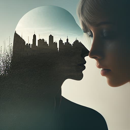 dublex style double Exposure of wasteland city blending into silhouette woman's head, super detailed, double exposure, messy landscape,  realistic and natural,  nature,  hd photography,  realistic surrealism,  magical,  hyperrealism, Canaletto, digital painting,  digital illustration,  extreme detail,  digital art,  4k,  ultra hd, trending on artstation, surrealism