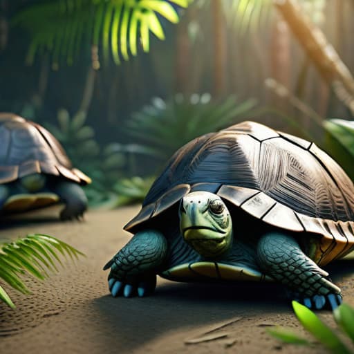  Creates a natural environment turtles in the jungle. highly detailed, vibrant, production cinematic character render, hyper-realistic high-quality model, HDR, 8K, 3d, ultra high quality. "#AlPacifista"