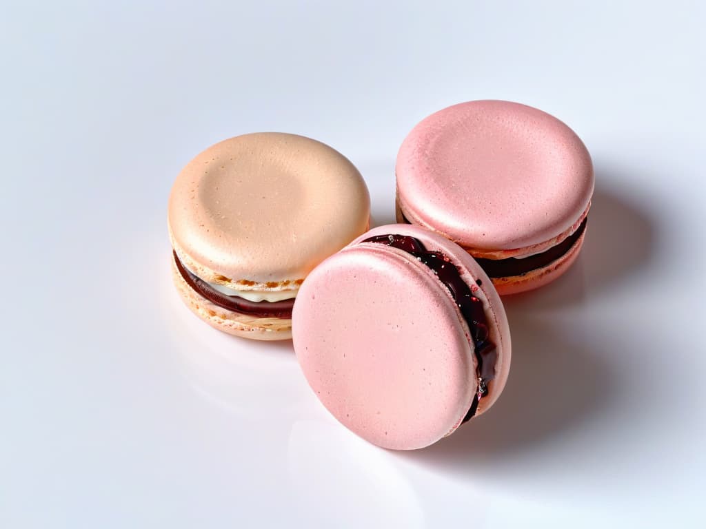  A closeup, ultrahighresolution image of a delicate, intricately textured macaron with a glossy finish, showcasing the contrast between its smooth, shiny surface and the tiny, precise ridges of its crispy outer shell. The pastel color palette of the macaron is subtle yet elegant, evoking a sense of sophistication and artistry in experimental pastry making. hyperrealistic, full body, detailed clothing, highly detailed, cinematic lighting, stunningly beautiful, intricate, sharp focus, f/1. 8, 85mm, (centered image composition), (professionally color graded), ((bright soft diffused light)), volumetric fog, trending on instagram, trending on tumblr, HDR 4K, 8K