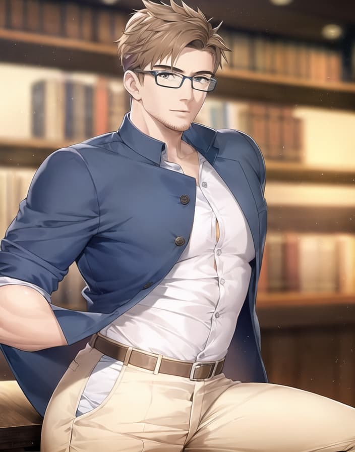  master piece , best quality,Men with glasses Short hair