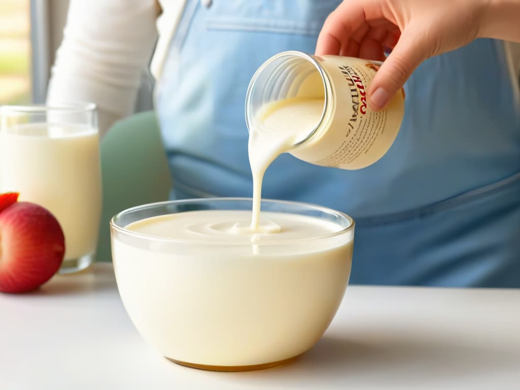  A closeup, highresolution image of a hand gently pouring creamy, homemade vegan milk into a glass bowl, with a soft, natural light illuminating the scene, showcasing the smooth texture and richness of the dairyfree alternative. hyperrealistic, full body, detailed clothing, highly detailed, cinematic lighting, stunningly beautiful, intricate, sharp focus, f/1. 8, 85mm, (centered image composition), (professionally color graded), ((bright soft diffused light)), volumetric fog, trending on instagram, trending on tumblr, HDR 4K, 8K