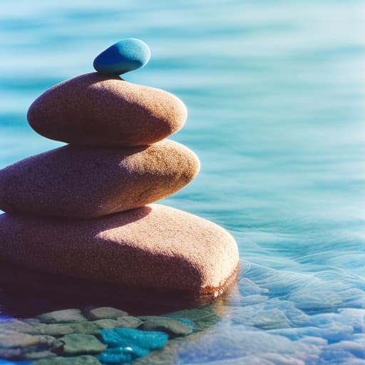 analog style Multi stone pebble balance on blue water