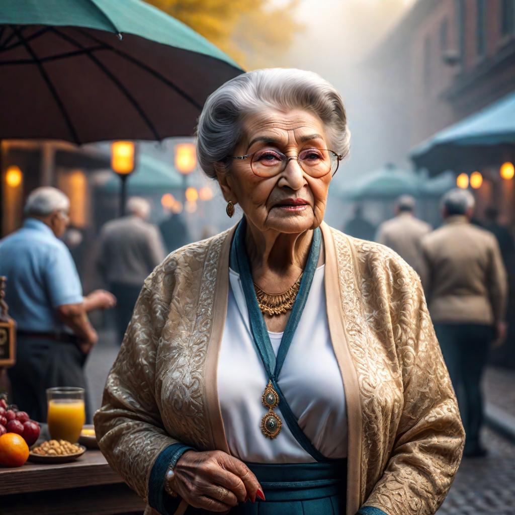  My grandma hyperrealistic, full body, detailed clothing, highly detailed, cinematic lighting, stunningly beautiful, intricate, sharp focus, f/1. 8, 85mm, (centered image composition), (professionally color graded), ((bright soft diffused light)), volumetric fog, trending on instagram, trending on tumblr, HDR 4K, 8K