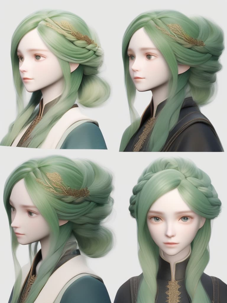  Green hair character left side long & braided character, masterpiece, best quality,8k,ultra detailed,high resolution,an extremely delicate and beautiful,hyper detail