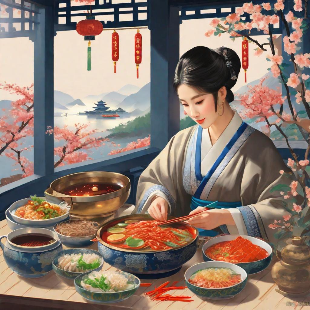  masterpiece, best quality,Draw a picture of Xiang Wan Nailin, Bella Jiaran, eating hot pot together during the Spring Festival