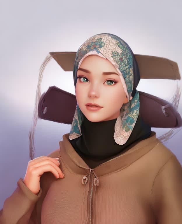 portrait+ style karikatur 3D, Pixar style, seorang perempuan berhijab. plain white background.