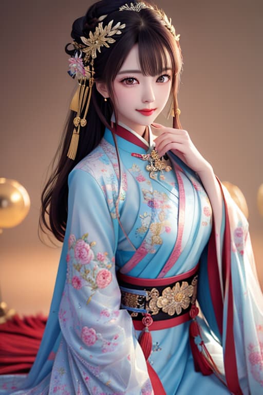  best quality, masterpiece, highres, 1girl,blush,(seductive smile:0.8),star shaped pupils,china hanfu,hair ornament,necklace, jewelry,Beautiful face,upon body, tyndall effect,photorealistic, dark studio, rim lighting, two tone lighting,(high detailed skin:1.2), 8k uhd, dslr, soft lighting, high quality, volumetric lighting, candid, Photograph, high resolution, 4k, 8k, Bokeh hyperrealistic, full body, detailed clothing, highly detailed, cinematic lighting, stunningly beautiful, intricate, sharp focus, f/1. 8, 85mm, (centered image composition), (professionally color graded), ((bright soft diffused light)), volumetric fog, trending on instagram, trending on tumblr, HDR 4K, 8K