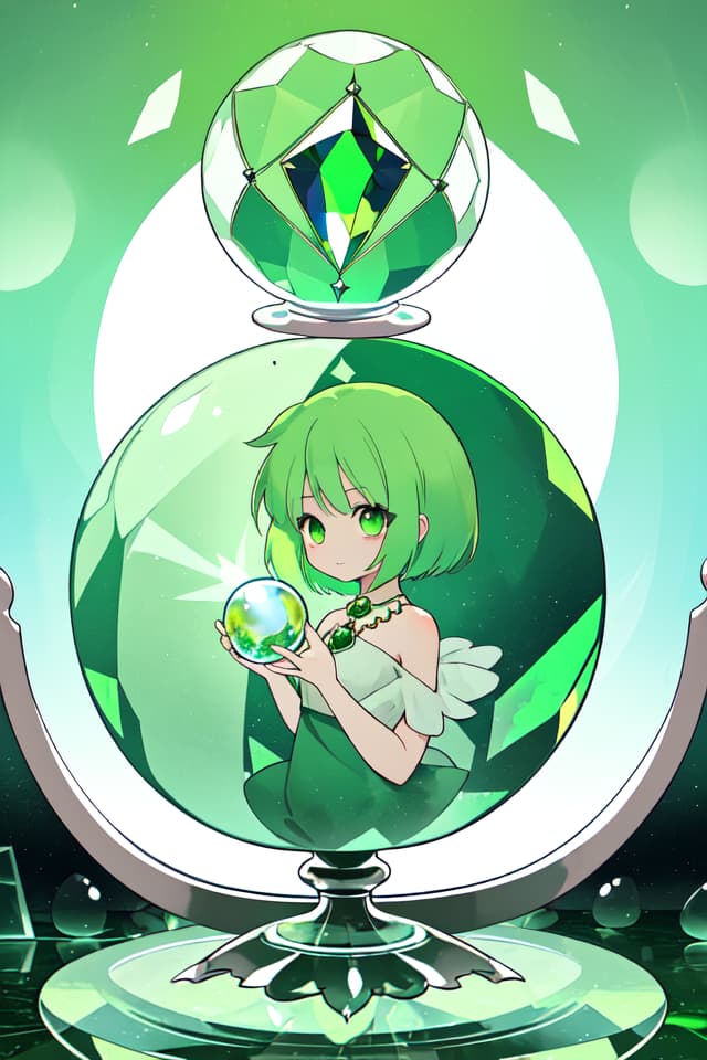  Green hair character reflected in the crystal ball