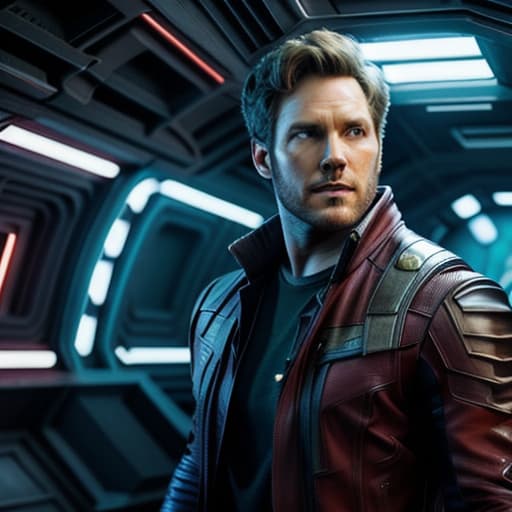  Guardians of the Galaxy, Star Lord hyperrealistic, full body, detailed clothing, highly detailed, cinematic lighting, stunningly beautiful, intricate, sharp focus, f/1. 8, 85mm, (centered image composition), (professionally color graded), ((bright soft diffused light)), volumetric fog, trending on instagram, trending on tumblr, HDR 4K, 8K