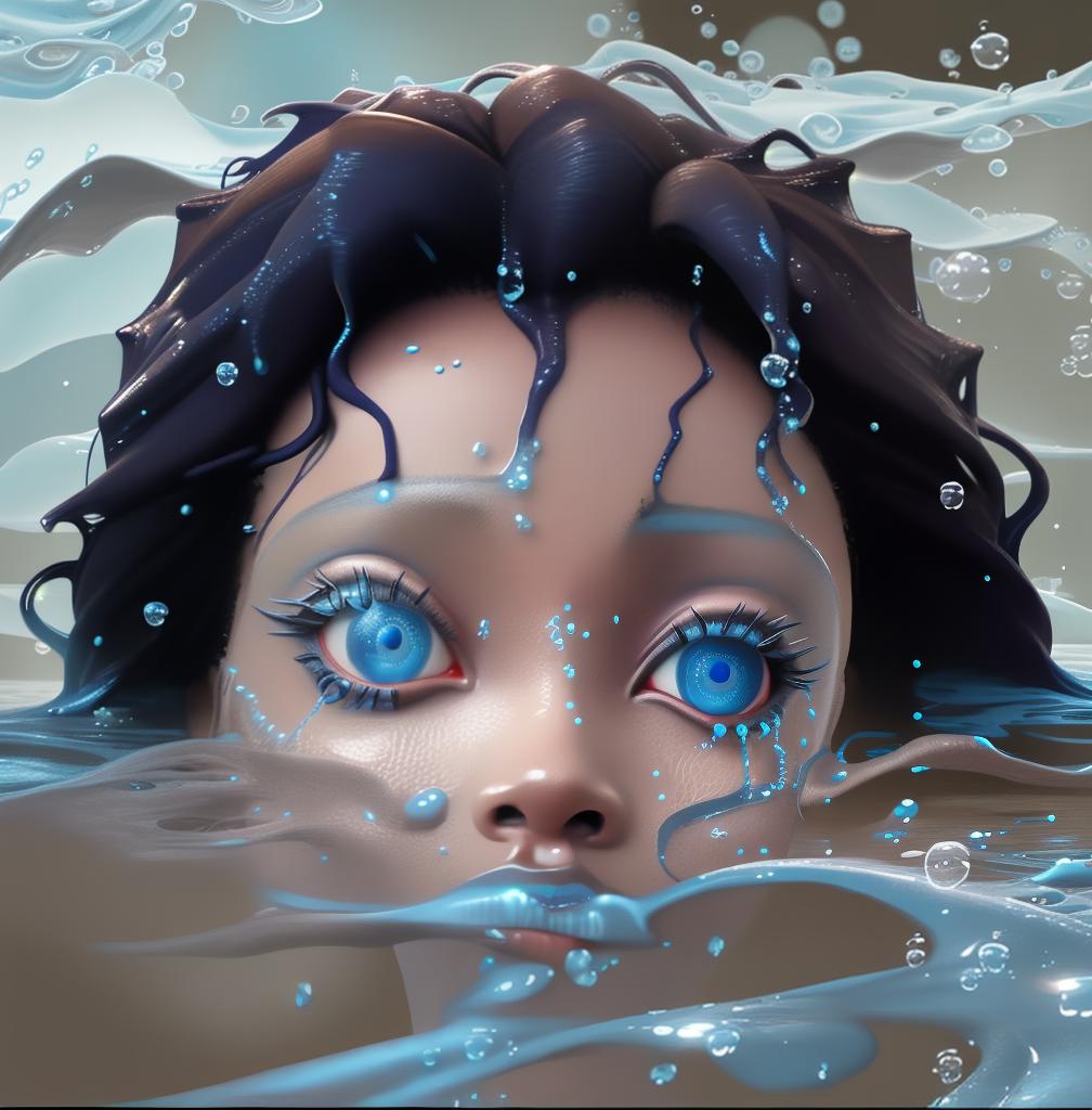  african woman with blue eyes drowning in the river she's screaming and panic a lot of water waves splashes and bubbles around her