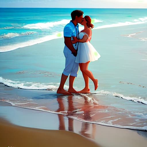  me cria uma foto de um casal na praia