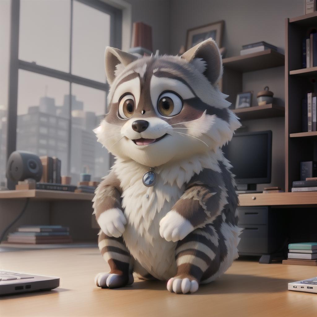  raccoon sitting in gaming chair front a computer on desktop, ((semi anthropomorphic)),(full body), tail, belly, sitting, fat, (chubby), (((white background))), solo, desktop, gaming chair, side view,  [[[clothes]]] hyperrealistic, full body, detailed clothing, highly detailed, cinematic lighting, stunningly beautiful, intricate, sharp focus, f/1. 8, 85mm, (centered image composition), (professionally color graded), ((bright soft diffused light)), volumetric fog, trending on instagram, trending on tumblr, HDR 4K, 8K