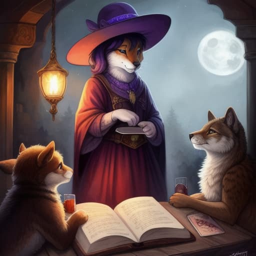  watercolor, storybook, child-book, A girl in a purple hat teaching a group of animals about magic under the yellow moon, characters include: girl in purple hat, group of animals, yellow moon, best quality, very detailed, high resolution, sharp, sharp image hyperrealistic, full body, detailed clothing, highly detailed, cinematic lighting, stunningly beautiful, intricate, sharp focus, f/1. 8, 85mm, (centered image composition), (professionally color graded), ((bright soft diffused light)), volumetric fog, trending on instagram, trending on tumblr, HDR 4K, 8K