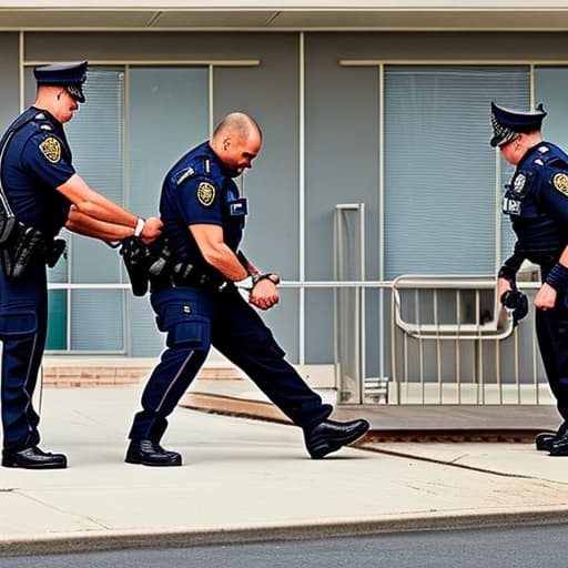  policeman putting a thief in handcuffs at the police station