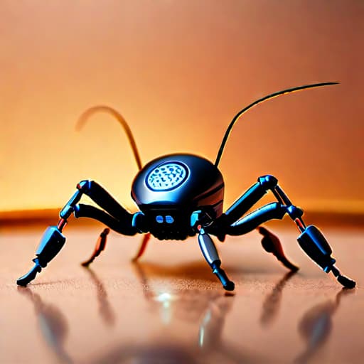  in a product photography style, Create an image featuring a robotic ant adorned in space-themed attire within a brightly illuminated environment, evoking a sense of exploration and futuristic technology.