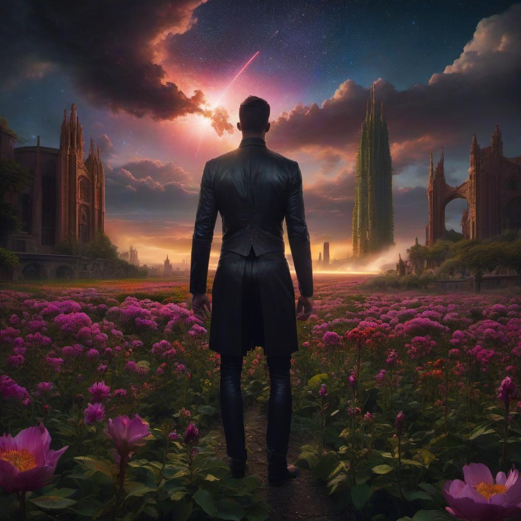  (stylized by Tomasz Alen Kopera:1.3) , dark art, dense flower field and Perseid meteor in background, landscape of a (Barcelona:1.2) , very Bizarre and 1600'S, Hurricane, Glitchcore, Amaro, layered textures, ornate, intricate artistic color, complimentary colors, very inspirational, atmosphere, fine artistic composition, sunny, theatrical hyperrealistic, full body, detailed clothing, highly detailed, cinematic lighting, stunningly beautiful, intricate, sharp focus, f/1. 8, 85mm, (centered image composition), (professionally color graded), ((bright soft diffused light)), volumetric fog, trending on instagram, trending on tumblr, HDR 4K, 8K