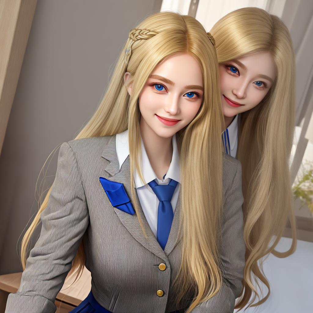  masterpiece, best quality, goddess, professional woman, caring pupils, wide eyes, smile, long hair, blonde hair, tie hair