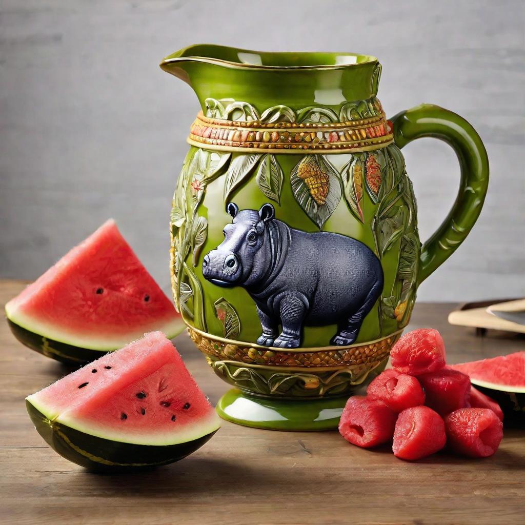  masterpiece, best quality, hippo forest watermelon corn pitcher