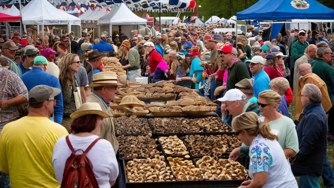  Capture the vibrant and bustling atmosphere of the Pennsylvania Mushroom Festival, showcasing the array of mushroom varieties, vendors, and activities that make this event a must-see for food enthusiasts and nature lovers alike. hyperrealistic, full body, detailed clothing, highly detailed, cinematic lighting, stunningly beautiful, intricate, sharp focus, f/1. 8, 85mm, (centered image composition), (professionally color graded), ((bright soft diffused light)), volumetric fog, trending on instagram, trending on tumblr, HDR 4K, 8K