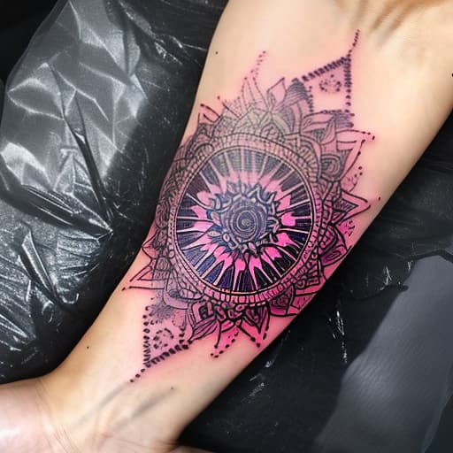 nvinkpunk Mandala Tattoo with flower sketch hyperrealistic, full body, detailed clothing, highly detailed, cinematic lighting, stunningly beautiful, intricate, sharp focus, f/1. 8, 85mm, (centered image composition), (professionally color graded), ((bright soft diffused light)), volumetric fog, trending on instagram, trending on tumblr, HDR 4K, 8K