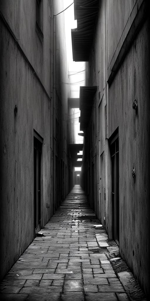  a dark back alley, no humans, realistic photo