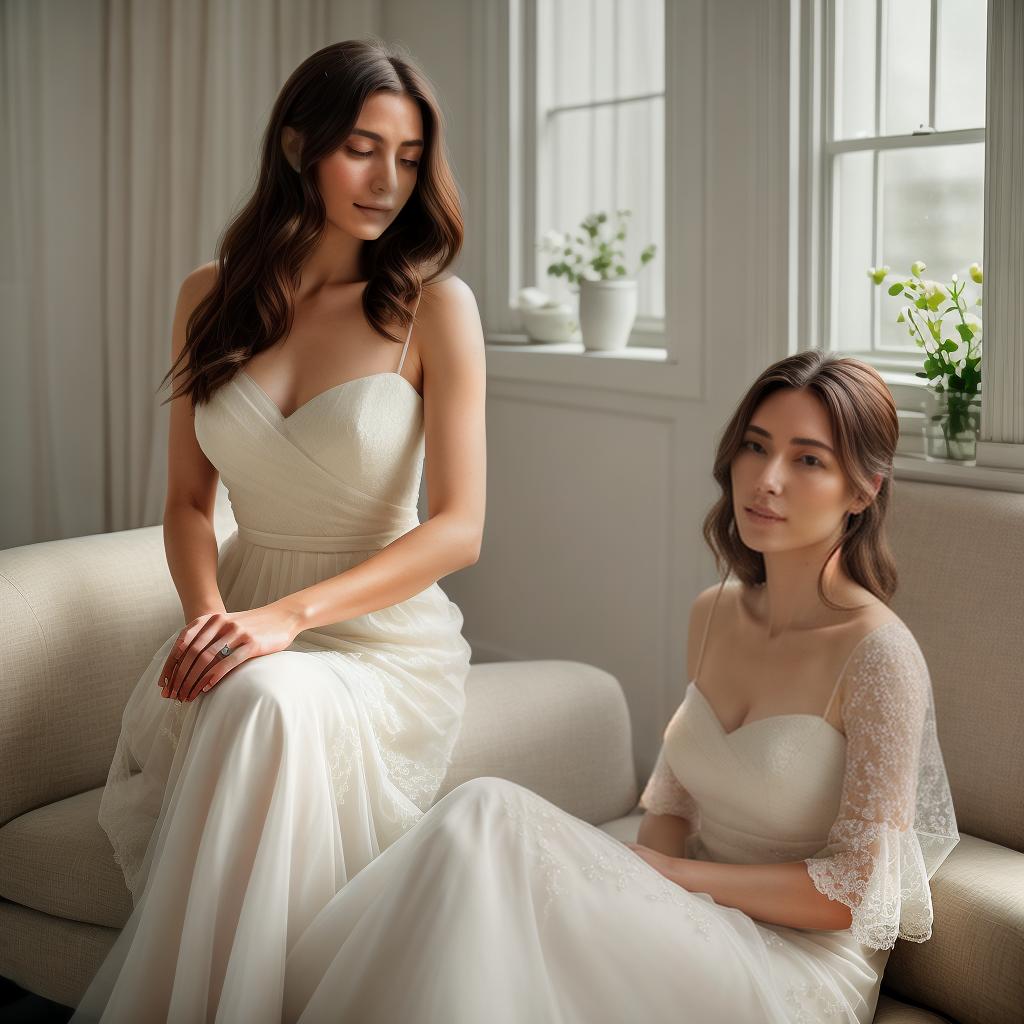  ultra realistic 8K image of a young woman portrayed with a serene and introspective expression. She is seated in a softly lit, elegant indoor setting that suggests a peaceful, contemplative mood. The portrait should capture the fine details of her features, including the subtle textures of her skin and hair, and the delicate fabric of her dress. The background should be blurred slightly to keep the focus on her, reflecting a gentle yet profound depth in her gaze. The overall color palette should be soft, with natural light enhancing the tranquility and beauty of the scene. hyperrealistic, full body, detailed clothing, highly detailed, cinematic lighting, stunningly beautiful, intricate, sharp focus, f/1. 8, 85mm, (centered image composition), (professionally color graded), ((bright soft diffused light)), volumetric fog, trending on instagram, trending on tumblr, HDR 4K, 8K