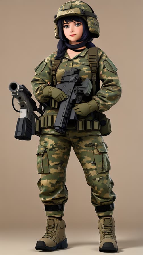  Combat full body triceps US soldier full equipment machine gun camouflage clothing girl cute