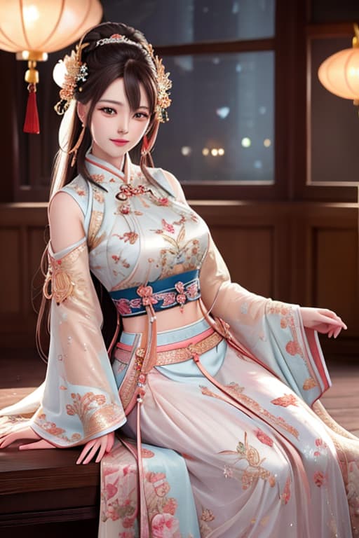  best quality, masterpiece, highres, 1girl,blush,(seductive smile:0.8),star shaped pupils,china hanfu,hair ornament,necklace, jewelry,Beautiful face,upon body, tyndall effect,photorealistic, dark studio, rim lighting, two tone lighting,(high detailed skin:1.2), 8k uhd, dslr, soft lighting, high quality, volumetric lighting, candid, Photograph, high resolution, 4k, 8k, Bokeh hyperrealistic, full body, detailed clothing, highly detailed, cinematic lighting, stunningly beautiful, intricate, sharp focus, f/1. 8, 85mm, (centered image composition), (professionally color graded), ((bright soft diffused light)), volumetric fog, trending on instagram, trending on tumblr, HDR 4K, 8K