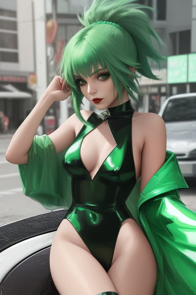  Green hair character glossy woman prostitute