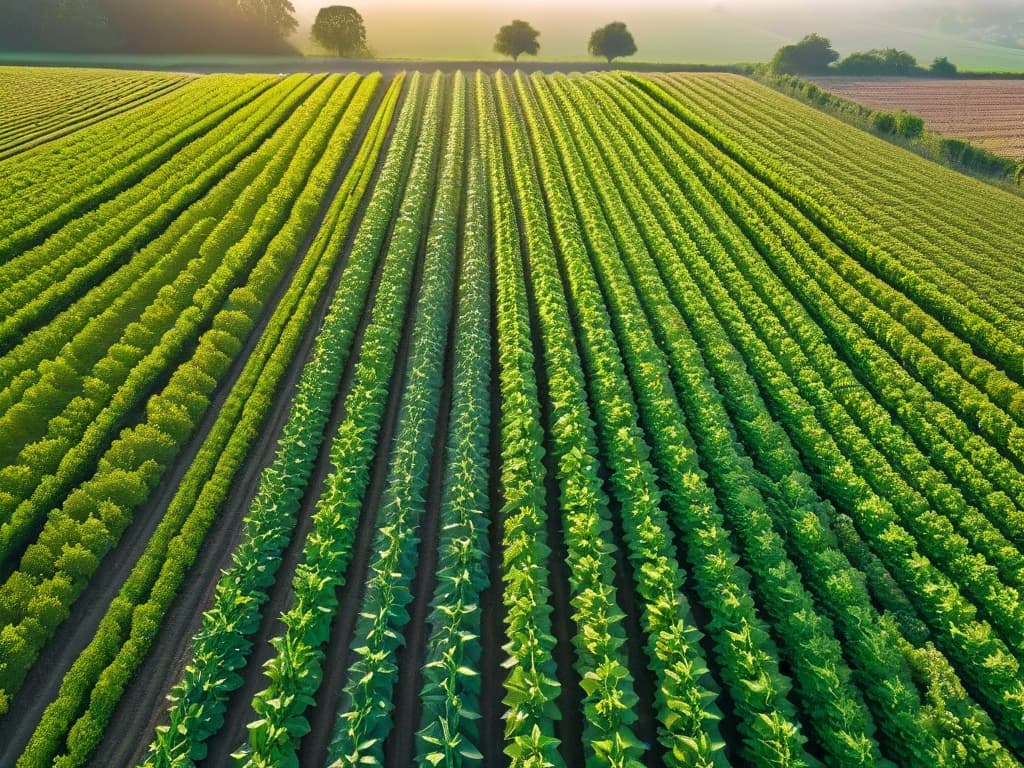  An ultradetailed image of a pristine, sunlit organic farm with rows of vibrant green crops stretching towards the horizon, showcasing the beauty and abundance of organically grown ingredients. The image captures the intricate details of each leaf, the play of light and shadow on the fertile soil, and the vast expanse of nature in all its purity and splendor. hyperrealistic, full body, detailed clothing, highly detailed, cinematic lighting, stunningly beautiful, intricate, sharp focus, f/1. 8, 85mm, (centered image composition), (professionally color graded), ((bright soft diffused light)), volumetric fog, trending on instagram, trending on tumblr, HDR 4K, 8K