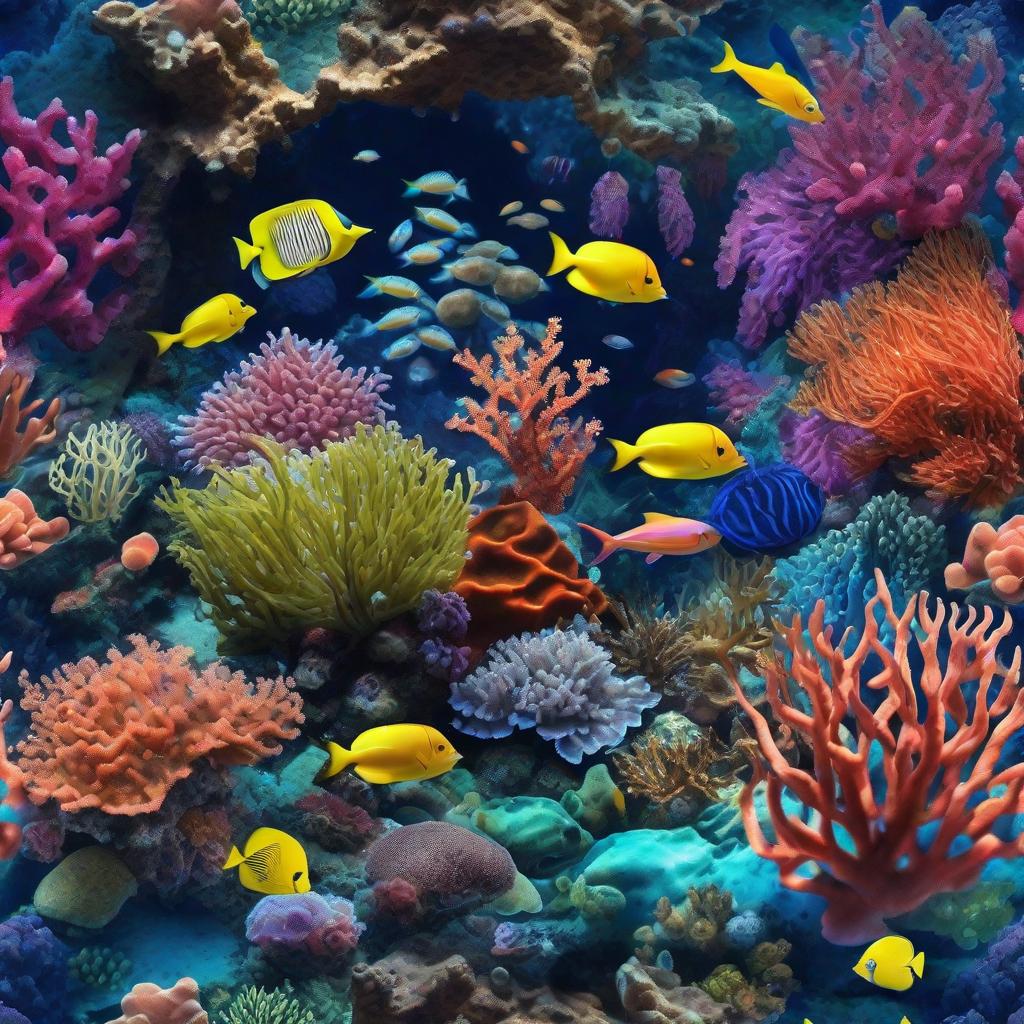  masterpiece, best quality, beautiful deep sea full of corals, diverse marine life and fascinating underwater landscapes with corals, appendages, small fish, anemones, dolphins, various algae, caves, colorful, 8k resolution and intricate detail