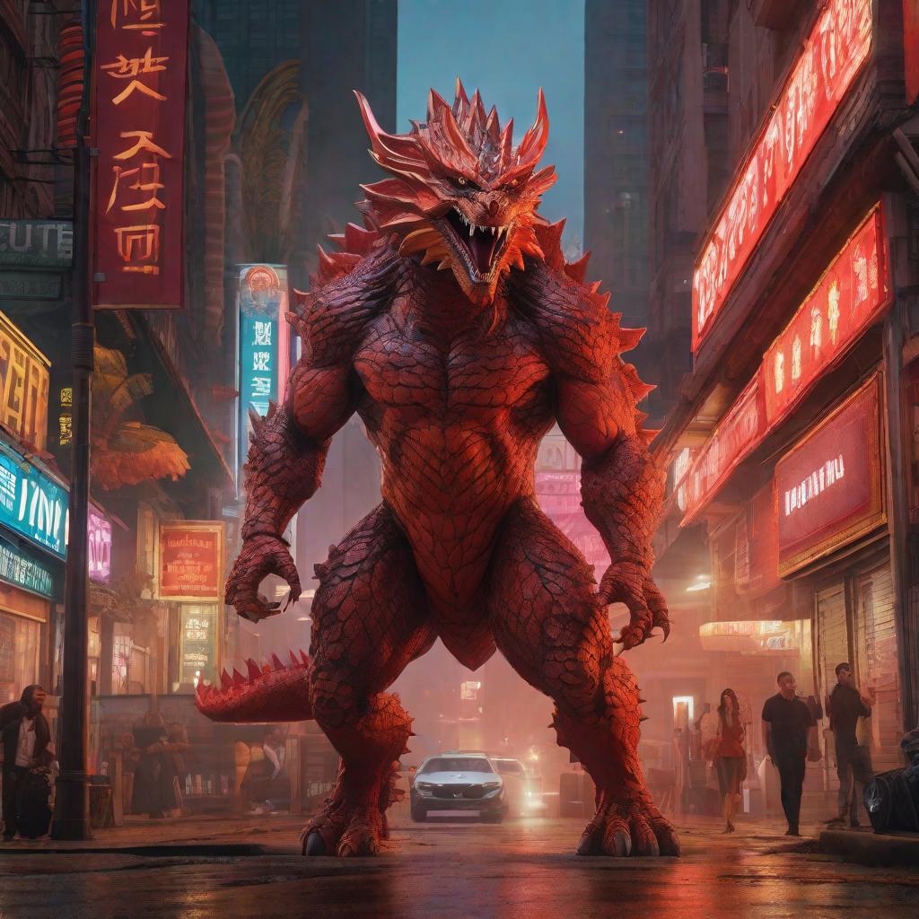  genera un kaiju de color naranja con marcas de color rojo en la espalda, artgerm, jeremy, lipkin, michael, garmash detailed digital art, radiant, light, detailed, intricate, environment hyperrealistic, full body, detailed clothing, highly detailed, cinematic lighting, stunningly beautiful, intricate, sharp focus, f/1. 8, 85mm, (centered image composition), (professionally color graded), ((bright soft diffused light)), volumetric fog, trending on instagram, trending on tumblr, HDR 4K, 8K