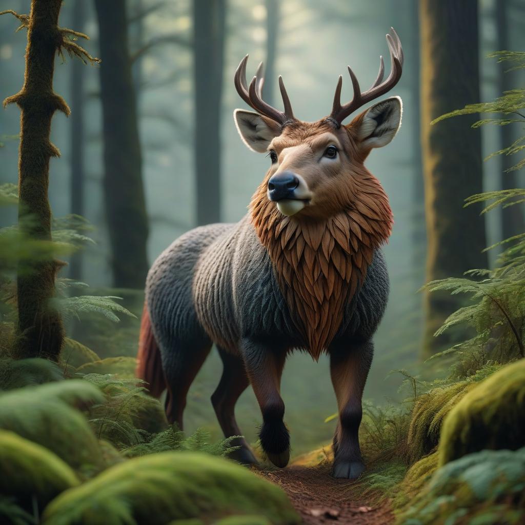  "Fantastic animals walk through the forest." hyperrealistic, full body, detailed clothing, highly detailed, cinematic lighting, stunningly beautiful, intricate, sharp focus, f/1. 8, 85mm, (centered image composition), (professionally color graded), ((bright soft diffused light)), volumetric fog, trending on instagram, trending on tumblr, HDR 4K, 8K