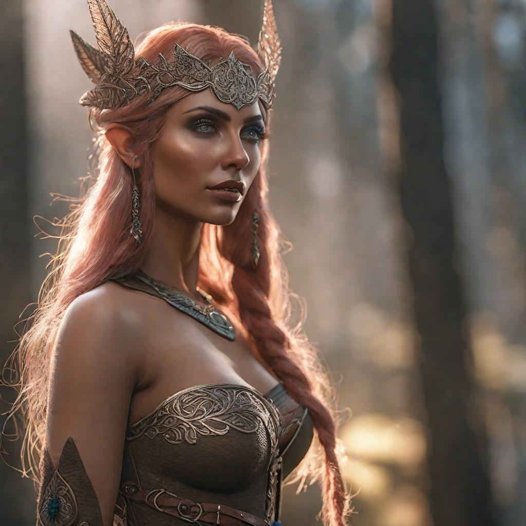  Female naked elf hyperrealistic, full body, detailed clothing, highly detailed, cinematic lighting, stunningly beautiful, intricate, sharp focus, f/1. 8, 85mm, (centered image composition), (professionally color graded), ((bright soft diffused light)), volumetric fog, trending on instagram, trending on tumblr, HDR 4K, 8K