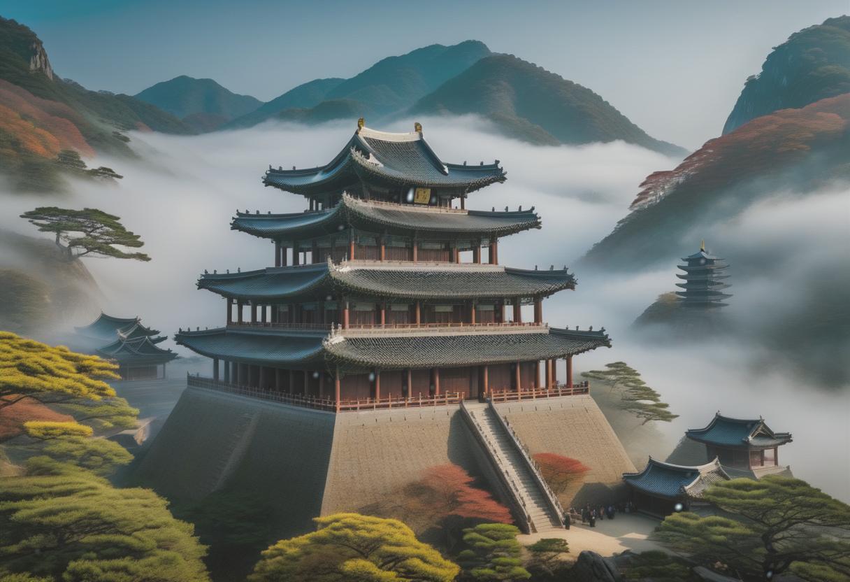  The Silla Kingdom was a state in southern Korea. hyperrealistic, full body, detailed clothing, highly detailed, cinematic lighting, stunningly beautiful, intricate, sharp focus, f/1. 8, 85mm, (centered image composition), (professionally color graded), ((bright soft diffused light)), volumetric fog, trending on instagram, trending on tumblr, HDR 4K, 8K