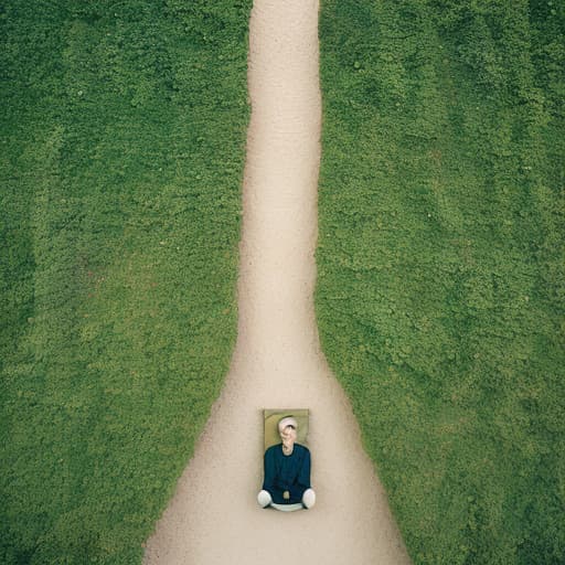 analog style a boy siting alon at tea garden drone view