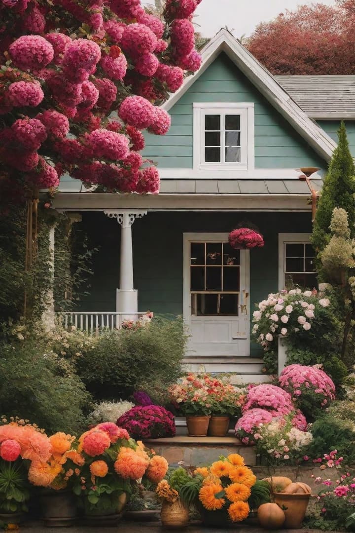  Capture a moment in time with a generated, well-structured photograph. Enhance the scene with your unique ideas, turning it into a personalized masterpiece: House with flowers