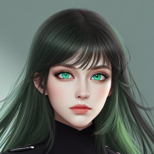  a with green eyes in a black ，