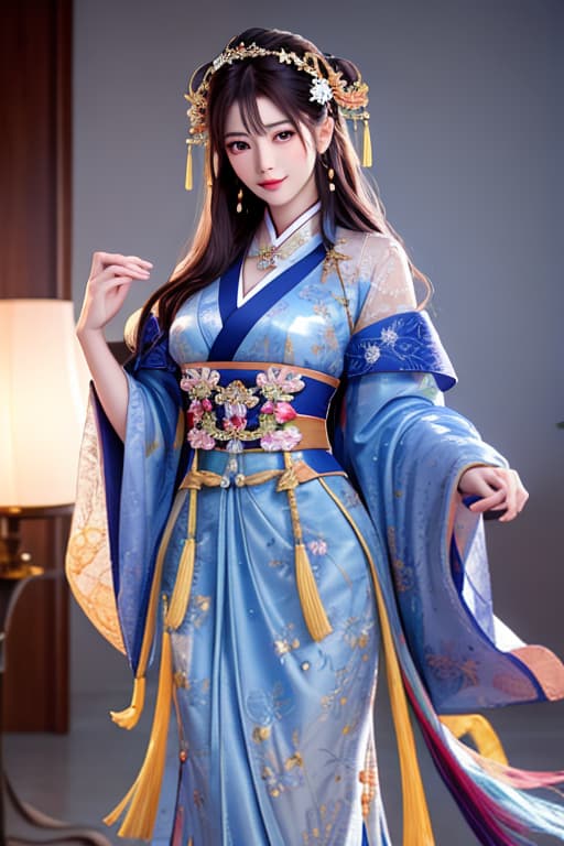  best quality, masterpiece, highres, 1girl,blush,(seductive smile:0.8),star shaped pupils,china hanfu,hair ornament,necklace, jewelry,Beautiful face,upon body, tyndall effect,photorealistic, dark studio, rim lighting, two tone lighting,(high detailed skin:1.2), 8k uhd, dslr, soft lighting, high quality, volumetric lighting, candid, Photograph, high resolution, 4k, 8k, Bokeh hyperrealistic, full body, detailed clothing, highly detailed, cinematic lighting, stunningly beautiful, intricate, sharp focus, f/1. 8, 85mm, (centered image composition), (professionally color graded), ((bright soft diffused light)), volumetric fog, trending on instagram, trending on tumblr, HDR 4K, 8K