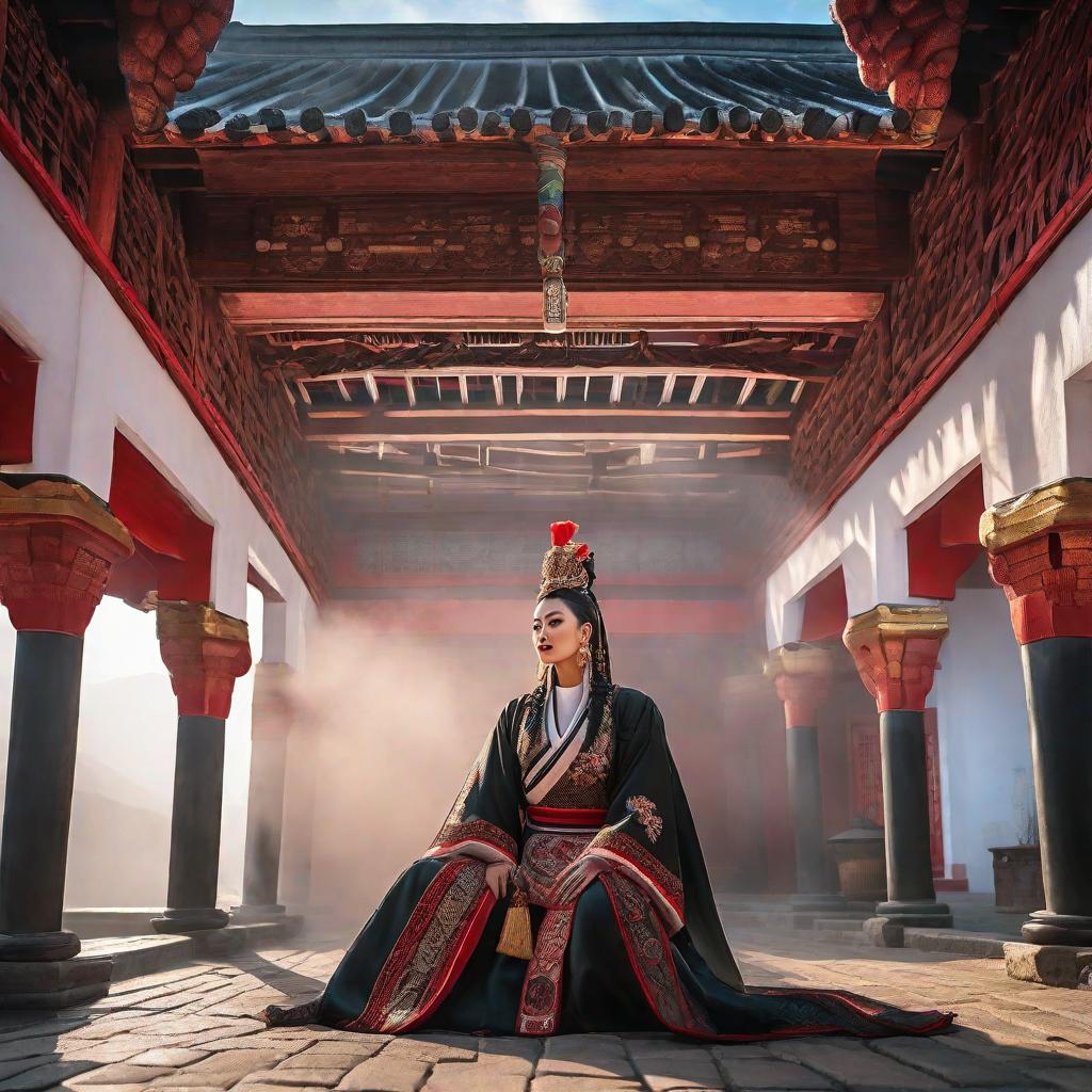  Pueblo antigua china hyperrealistic, full body, detailed clothing, highly detailed, cinematic lighting, stunningly beautiful, intricate, sharp focus, f/1. 8, 85mm, (centered image composition), (professionally color graded), ((bright soft diffused light)), volumetric fog, trending on instagram, trending on tumblr, HDR 4K, 8K