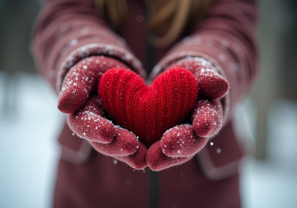  good quality, high quality, woman hands in winter gloves heart symbol