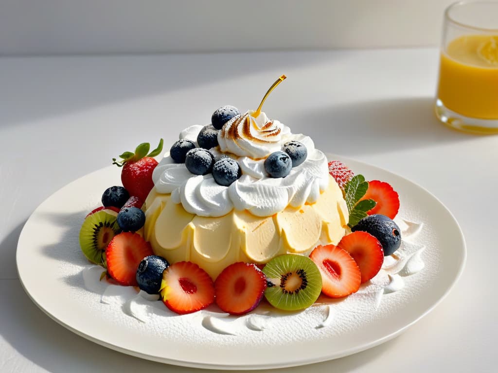  A closeup, ultradetailed image of a dollop of lowcalorie whipped cream being delicately placed on top of a vibrant, freshly cut fruit salad. The whipped cream is perfectly fluffy with gentle peaks, and the fruits glisten with freshness, showcasing a variety of colors and textures. The background is a soft, blurred white to emphasize the elegance and simplicity of the lowcalorie dessert topping. hyperrealistic, full body, detailed clothing, highly detailed, cinematic lighting, stunningly beautiful, intricate, sharp focus, f/1. 8, 85mm, (centered image composition), (professionally color graded), ((bright soft diffused light)), volumetric fog, trending on instagram, trending on tumblr, HDR 4K, 8K