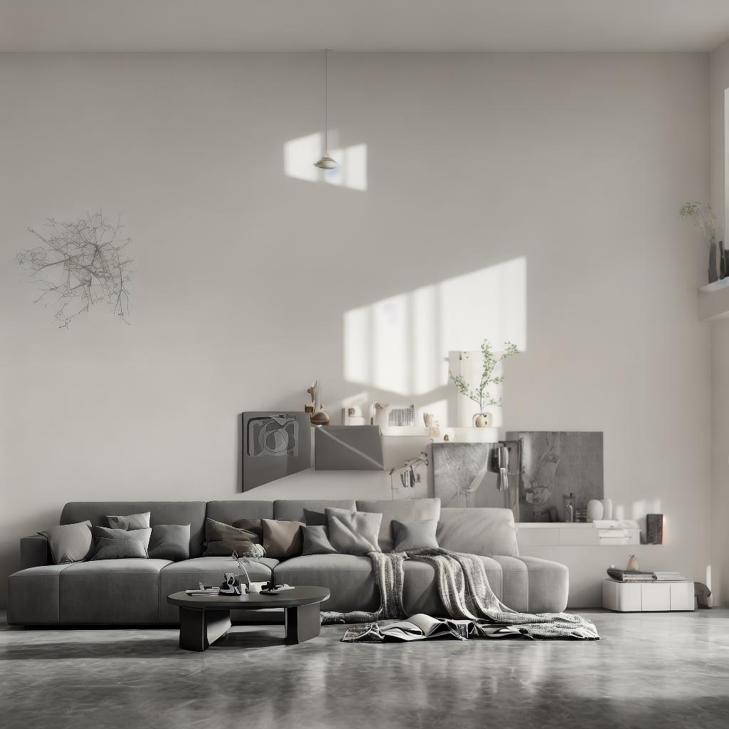  Decorated in simple style, TV sofa, cool tone, gray floor