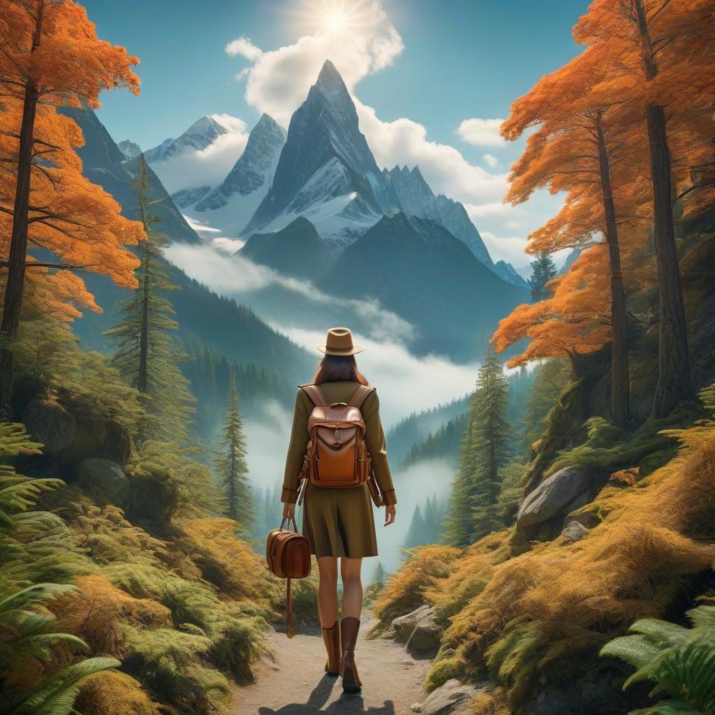  Art Deco style Forest mountains, people, tourist backpack tired, mean animals, fantasy . geometric shapes, bold colors, luxurious, elegant, decorative, symmetrical, ornate, detailed hyperrealistic, full body, detailed clothing, highly detailed, cinematic lighting, stunningly beautiful, intricate, sharp focus, f/1. 8, 85mm, (centered image composition), (professionally color graded), ((bright soft diffused light)), volumetric fog, trending on instagram, trending on tumblr, HDR 4K, 8K